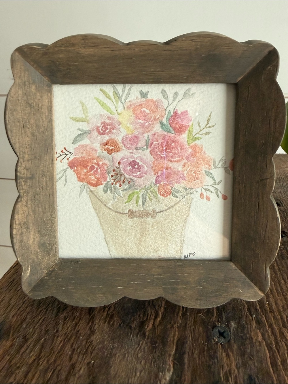 Hand crafted watercolor original in 4x4 rustic wooden frame - Picture 3 of 5